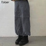 Fashion Low Waist Solid Long Skirt Y2k Women High Waist Retro Ruched Cargo Skirts Long Slit Tech Outfits