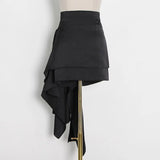 Casual Patchwork Black Women's Skirt High Waist Fold Pleated Asymmetrical Hem Slimming Skirts Female 2021