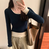 Style Jumper Color Minority Long-Sleeved Sweater Women's Autumn And Winter New Small Short Style Bottom Sweater Trend-Outfit