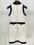 STREET Newest 2022 Designer Women's Turn-down Collar Buttons Monogram Jacquard Sleeveless Sheath