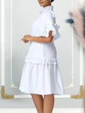 Women's 2025 Summer New Fashion Solid-Colored Wooden Ear A Dress African