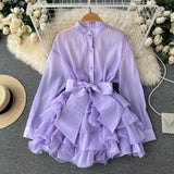 Chic Top Women's Autumn Dress New Lotus Side Of The Ocean Design Bow Tied With Niche