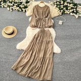 Wind Age Reduction Suit Women's Spring French Strap To Close Waist Round Collar Long-Sleeved Shirt + High Waist-Hanging Half-Body