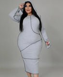 Grey Long Sleeve Hooded Curvy Plus Size Bodycon