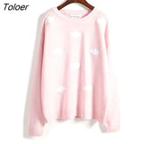 Clouds Loose Harajuku Clothing For Women 2021 Women's Sweater Kawaii Thick Clothing Long Sleeve Top Vintage Knitted