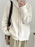 Korean Fashion Cardigan Women Single-breasted Long Sleeve Top Drawstring Hooded Knitted Sweater Coat Cardigan Crop