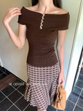 Xixi 2025 Autumn White Label New Word-Collar Wool Bottom Knitted Knitted Short-Sleeved T-Shirt For Women