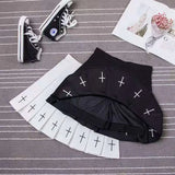 Waist Mini Black Skirts Gothic Streetwear Cross Print Pleated Women Skirts Casual College Lolita Harajuku Skirt-Outfit