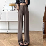 Toloer Leg Pants Female Spring And Autumn High Waist Loose Large Size Pants Hanging Sense Camel Color Autumn Thin Narrow Version Straight Pants Suit Pants-Outfit
