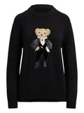 2025 New Women's Bear Embroidered Cartoon Loose Version Of Heavy Industry Round-Neck Knitted