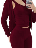 Fall Casual 3 Three Piece Set Tracksuit Women Outfit 2022 Long Sleeve Zip Up Hooded Crop Top Skinny Pants Matching