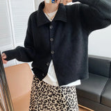 Neck Thicken Single Breasted Sweater Coat Brown Beige Black Women's Autumn Long Sleeve Knitted