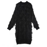 2023 New Spring Autumn Stand Collar Long Sleeve Black Perspective Split Joint Big Size Dress Women Fashion Tide