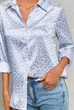 Spring Office Lady Tops Long Sleeve Leopard Jacquard Blouse Turn Down Collar Button Shirt Autumn Fashion Tops Elegant