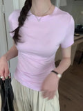 Pink Round-Neck Short-Sleeved T-Shirt A New Slim, Slim, Casual And Beautiful Blouse For Women In Spring And Summer-Outfit