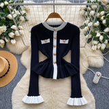 Name Xiao Xiangfeng Thrombium Metal Buckle Waist Long-Sleeved Knitted Top Girl Autumn Slim Thin Bottom