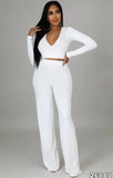 Knit V-Neck Irregular Top and Pants Elegant 2 Piece