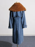 Toloer Temperament Long Trench Coat Spring 2024 New Removable Wool Collar Small Design Sense Denim Coat-Outfit