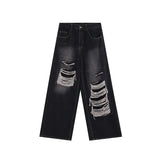 Sense Of Hole In Street Sticker In Summer A Minority Of Jeans Men's Ins Baggy Straight Trousers-Outfit
