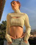 Casual Hollow out High neck Long Sleeve Crop