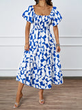 New Temperament Collar Print Pony Dress Bubble Sleeve Dress