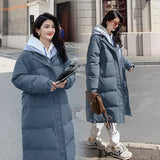 2021 Long Winter Coat Women Spliced Hooded Down Parkas Ladies New Warm Winter Jacket Women Loose Jacket Coat
