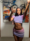 Gradient Summer 2 Piece Set For Women Casual O-neck Crop Tops+Bandage Matching Hip Skirts Female Crochet Classic Outfits-Outfit