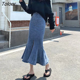 Fashion Split Long Denim Skirt for Women 2023 Summer High Waisted Mermaid Skirts Woman Package Hip Flare Skirt Female