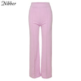 high quality solid simple high waist Straight pants 2020 woman Leisure street elegant office lady elastic trousers