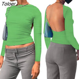 Backless Sleeve Blue Y2K Short Top Women Casual O Neck 2023 Summer Tees Sexy Vintage Cut