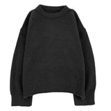 Dark Green Round Neck Pullover Sweater Long Sleeve Warm Autumn Pullovers