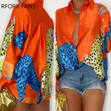 Women Chic Fashion Leopard Pattern Turn Down Collar Long Sleeves Button Casual Blouses Tops-Outfit