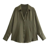 Women's Multi-Color Silk-Sense Silk-Sense Long-Sleeved Shirt Top Women