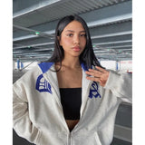 Streetwear Y2K Tops letter print Grunge Gothi Oversized Zip-Up Hoodie Streetwear Womens hip-hop Kawaii Female