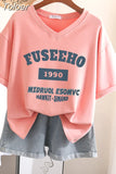 100% Cotton L-6XL T Shirt Plus Size Tshirt Short Sleeve Women Top Summer Cartoon Print Couple V Neck Oversized T