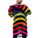 Gothic Punk Hole Stripe Tshirt Women Pastel Goth Fairy Grunge Harajuku Top Oversized Dark Aesthetic Emo alt