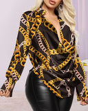Fashion Women's Shirts Tops Casual Blouses Printing Deep V-neck Irregular Shirts
