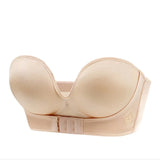 Cup Push Up Bra Front and Behind Buckle Underwear Women Sexy Deep V Strapless Stealth Brassiere Wire Free Thicken