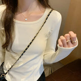 Straighten Shoulder Long-Sleeved T-Shirt The New Autumn Style Is Slim, Slim, Slim And Short-Bottomed Underwear-Outfit