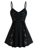 Spaghetti Strap Tank Top women Lace Insert Gothic Style Sleeveless Shirts Summer Ladies Punk Sling Tops Goth Camis Tshirts