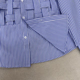 Women Plus Size Shirt Long Sleeve Blue Hollow Out Polo Collar Blouse Loose Fashion Patchwork Female Shirts Chic Top