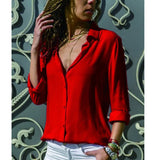 Elegant Long Sleeve Oversized Solid V-Neck Chiffon Blouse Summer Women Tops Female Office Shirts Casual