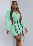 Lace-Up Zipper Long Sleeve Hoody Casual