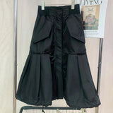 TWOTWINSTYLE Streetwear Black Skirt For Women High Waist A Line Patchwork Solid Minimalist Midi Skirts Female Summer Clothes