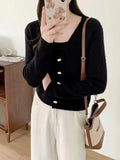 French Gentle Cream Blue Knitted Cardigan Women's 2024 Spring And Autumn V-Neck Loose Short Blouse-Outfit