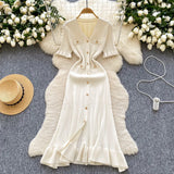 Retro Style High-End Knitted Dress Women's Summer Lotus Side Single Buckle Design Temperament Luxury