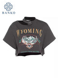Summer Gothic Y2K Short Sleeve T-Shirt Print O-neck E-girl Casual Fashion Crop Top Loose Punk Women Tee Streetwear