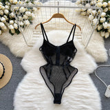 Sexy Bodycon Hollow Out Playsuits Female American Style Transparent Thin Jumpsuits Summer Mesh Lace Short