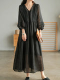 Women's Dress Comfortable Simple Seven Point Sleeve Literary Style Lace Lace Lace Long V-neck Small Fresh Women's