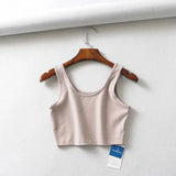 women summer crop tops sleeveless short cotton u collar knitted